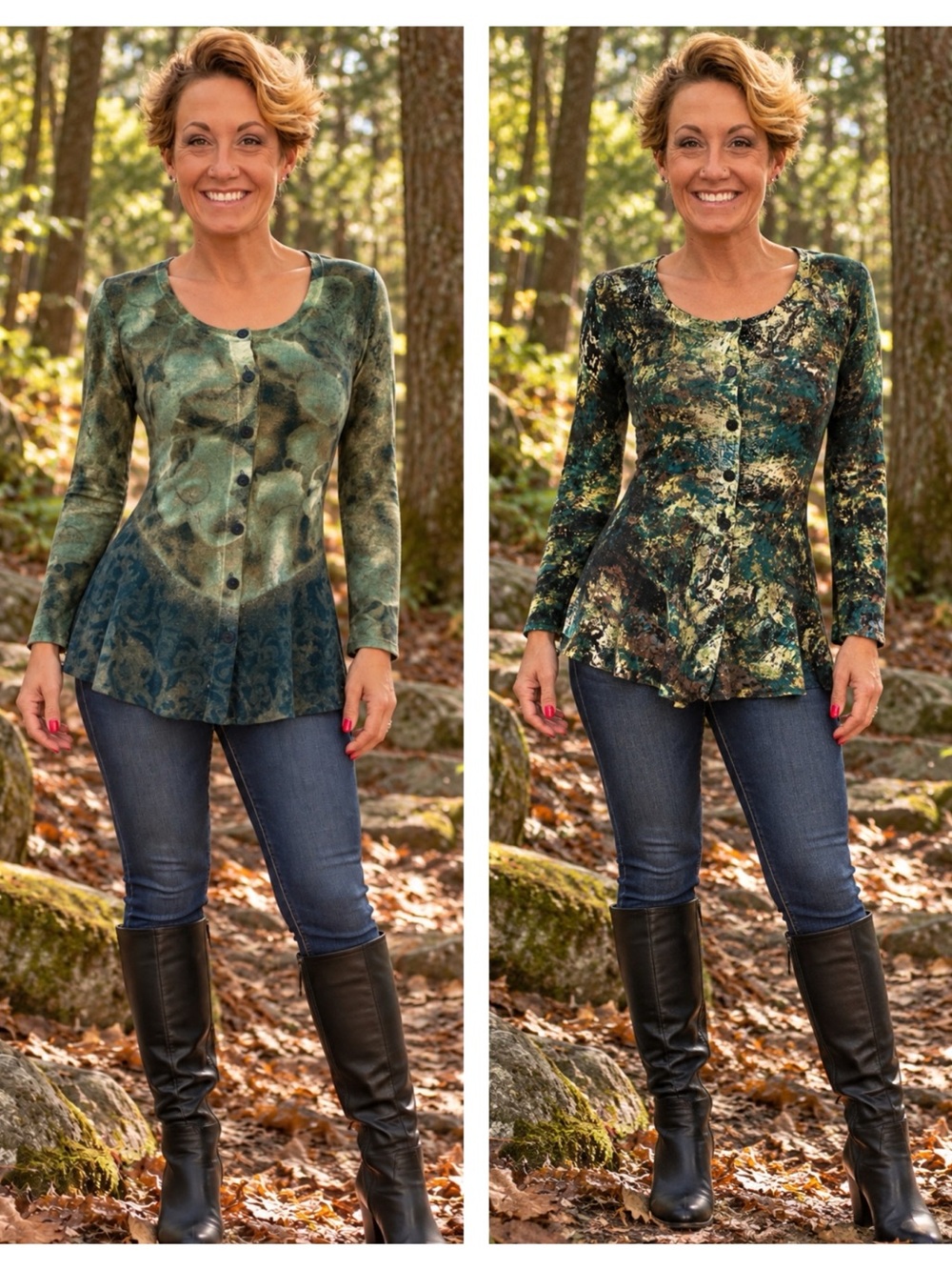 Shades of Green Reversible Lightweight Long Sleeve Sweater